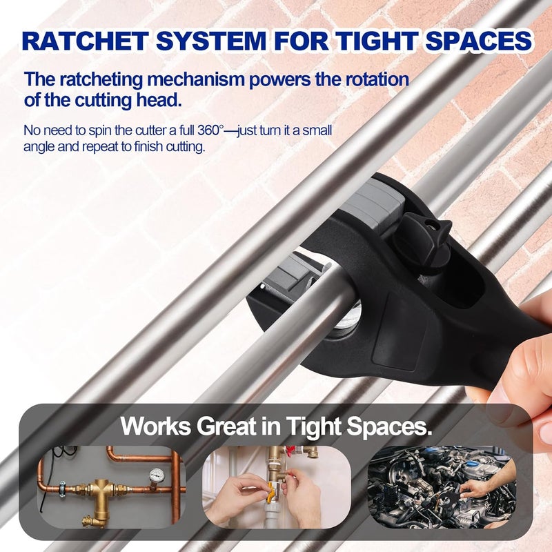 SYFLHYP 3rd Gen Ratcheting Tube Cutter in Narrow Space, Premium Pipe Cutters(1/4in to 1-1/8in) for Copper, Brass and Aluminum, Together with 3 Replacement Steel Bades, 1 Slip-free Gloves - Image 4